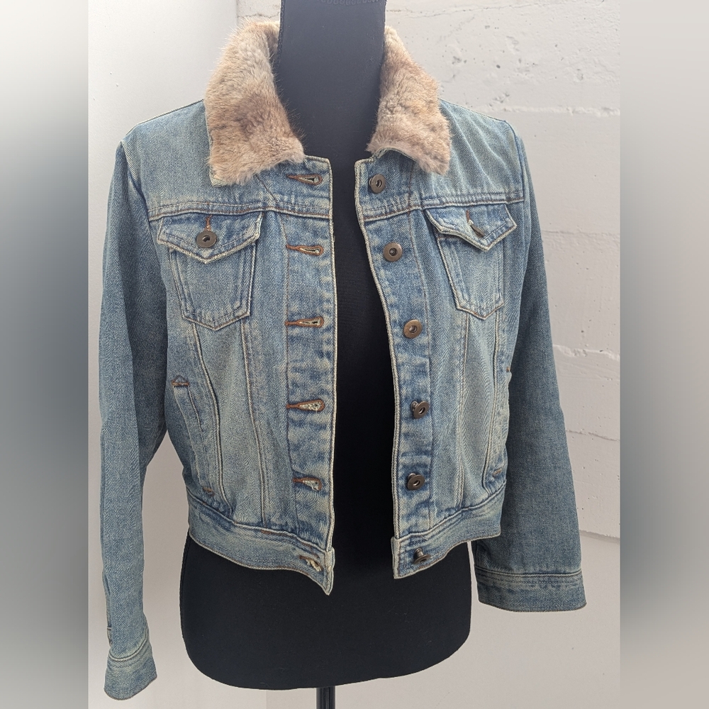 Denim Jacket with Faux Fur Collar